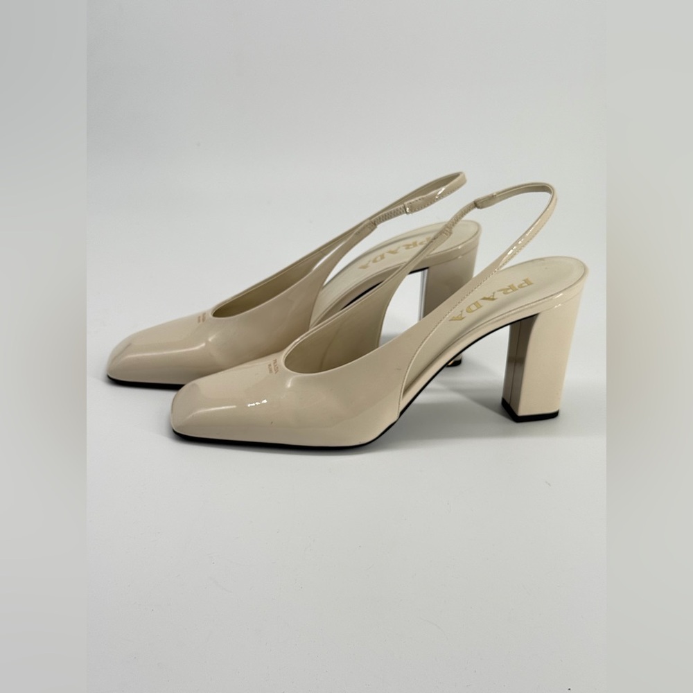 PRADA Ivory Patent Leather Slingback Pumps Size 39.5 - Picture 8 of 10